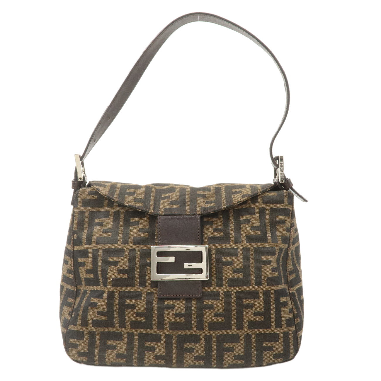 FENDI Zucca Canvas Leather Shoulder Bag Brown Black 26426