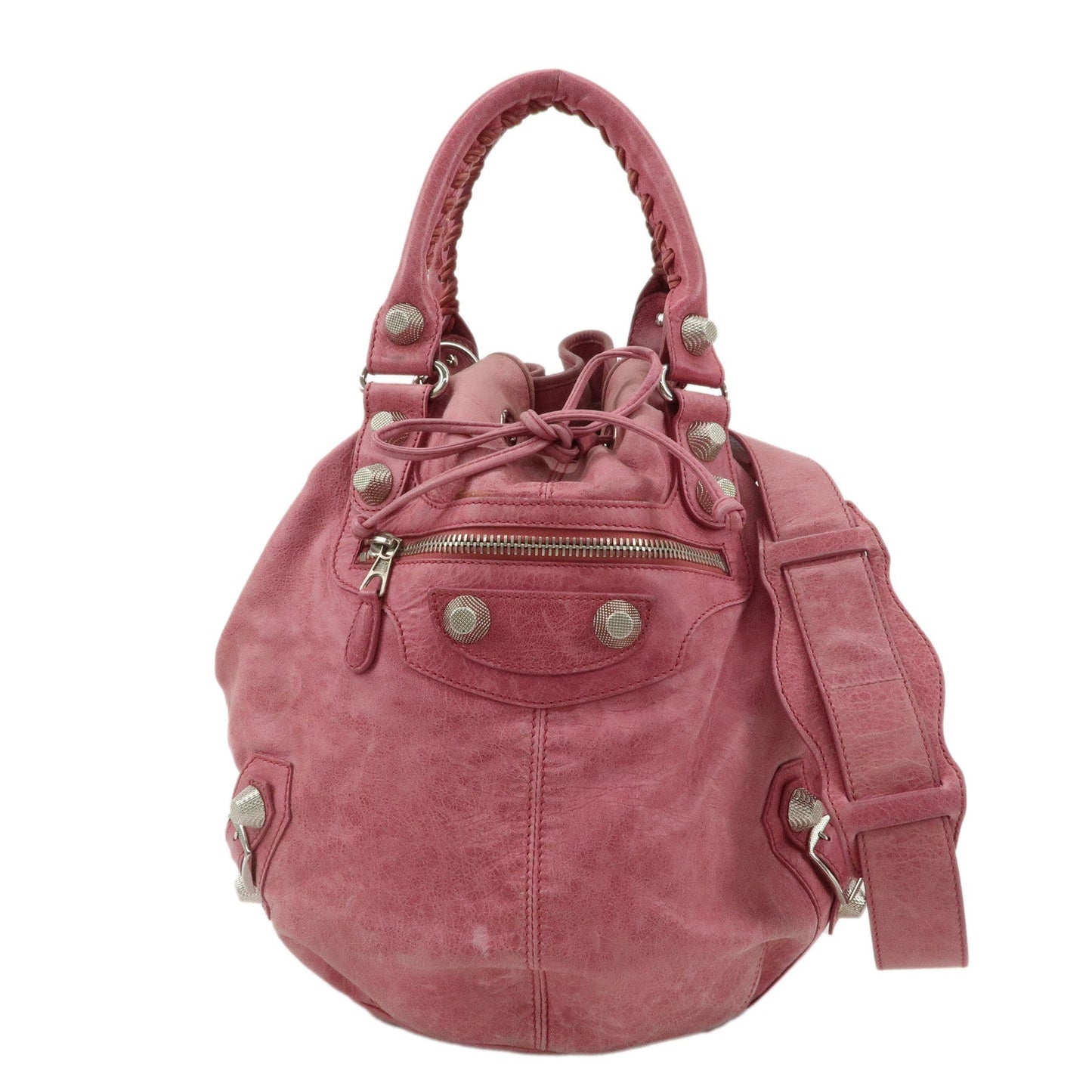 BALENCIAGA Leather The Giant Pom Pom 2Way Bag Pink 203069