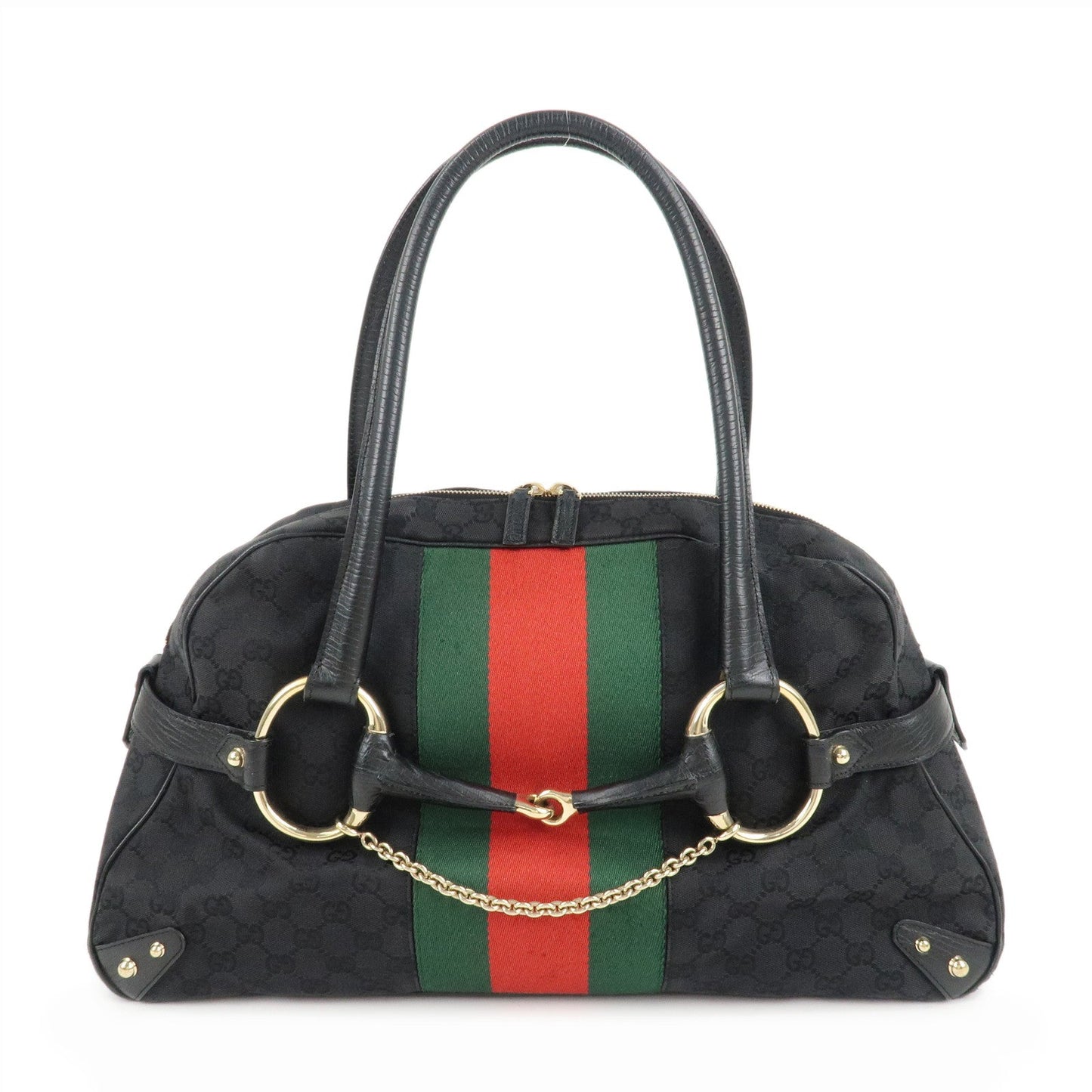 GUCCI Sherry Horsebit GG Canvas Leather Boston Bag 131021