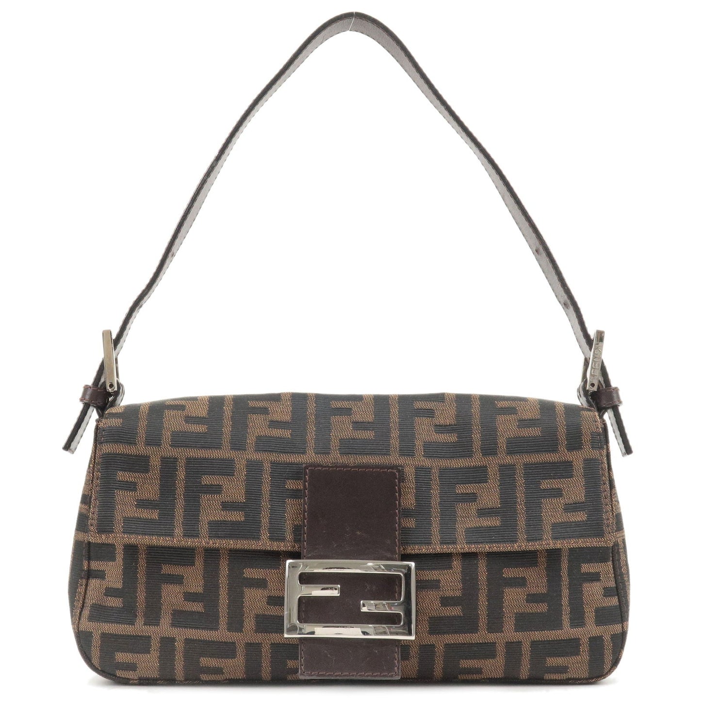 FENDI Zucca Mamma Baguette Canvas Leather Shoulder Bag Brown 26424