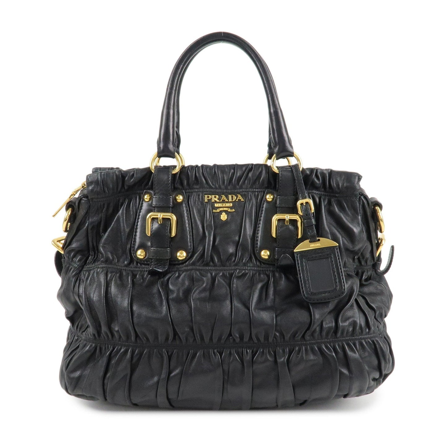 PRADA Leather 2way Bag Hand bag Black Gold Hardware