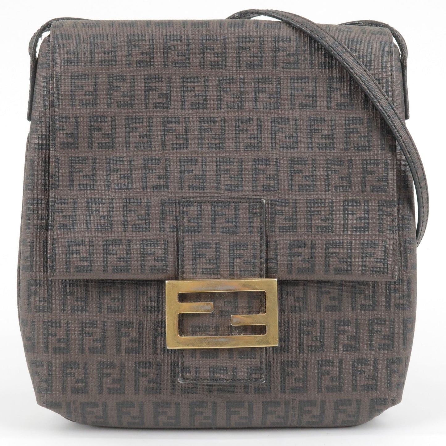 FENDI Zucchino Print PVC Shoulder Bag Brown Black 8BT075