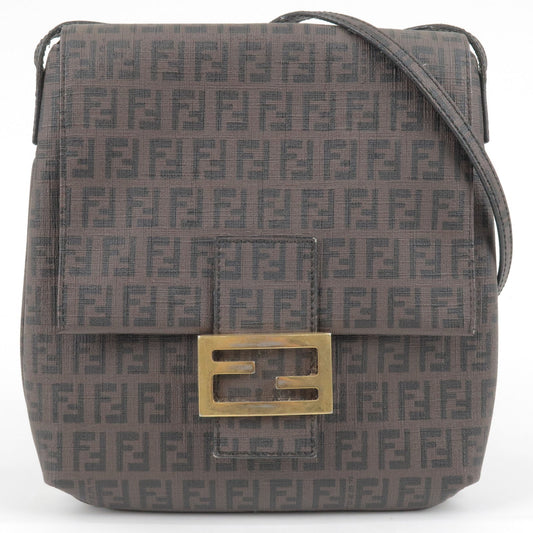 FENDI Zucchino Print PVC Shoulder Bag Brown Black 8BT075