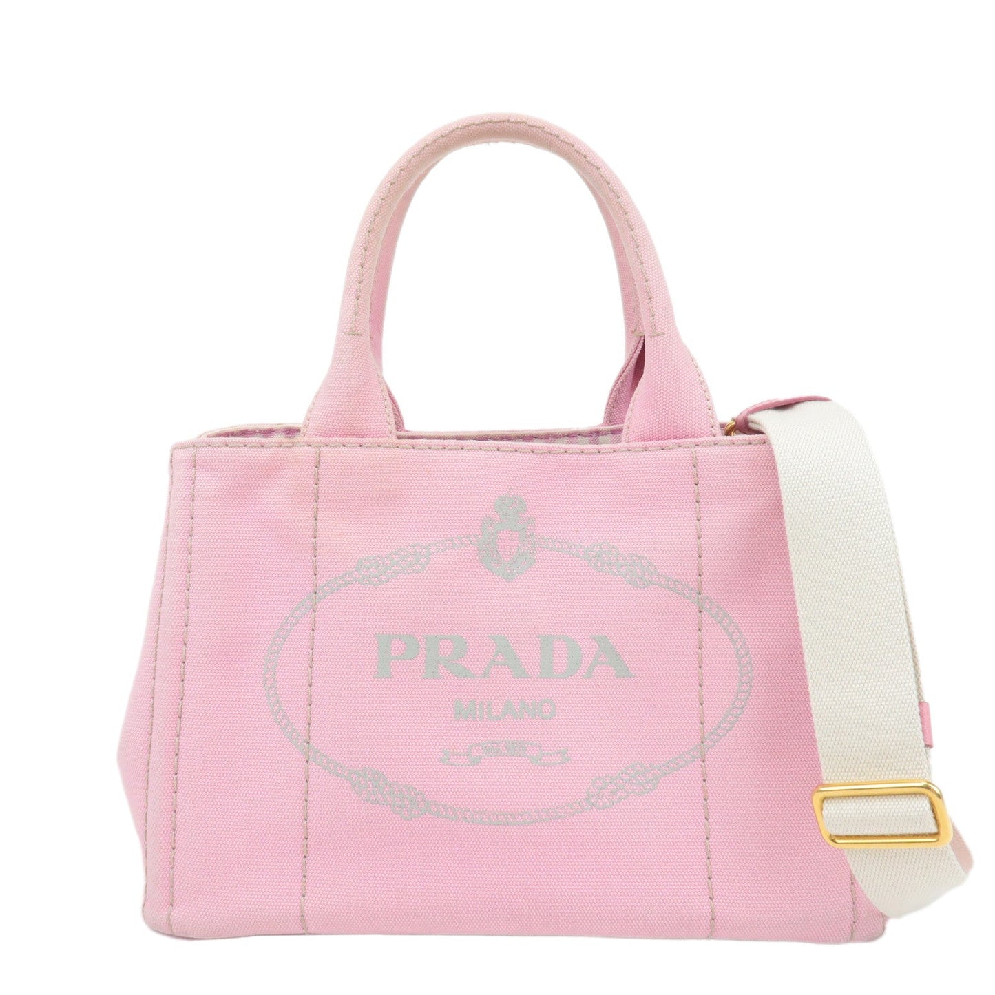 PRADA Logo Canapa Mini Canvas 2Way Bag Hand Bag Pink 1BG439