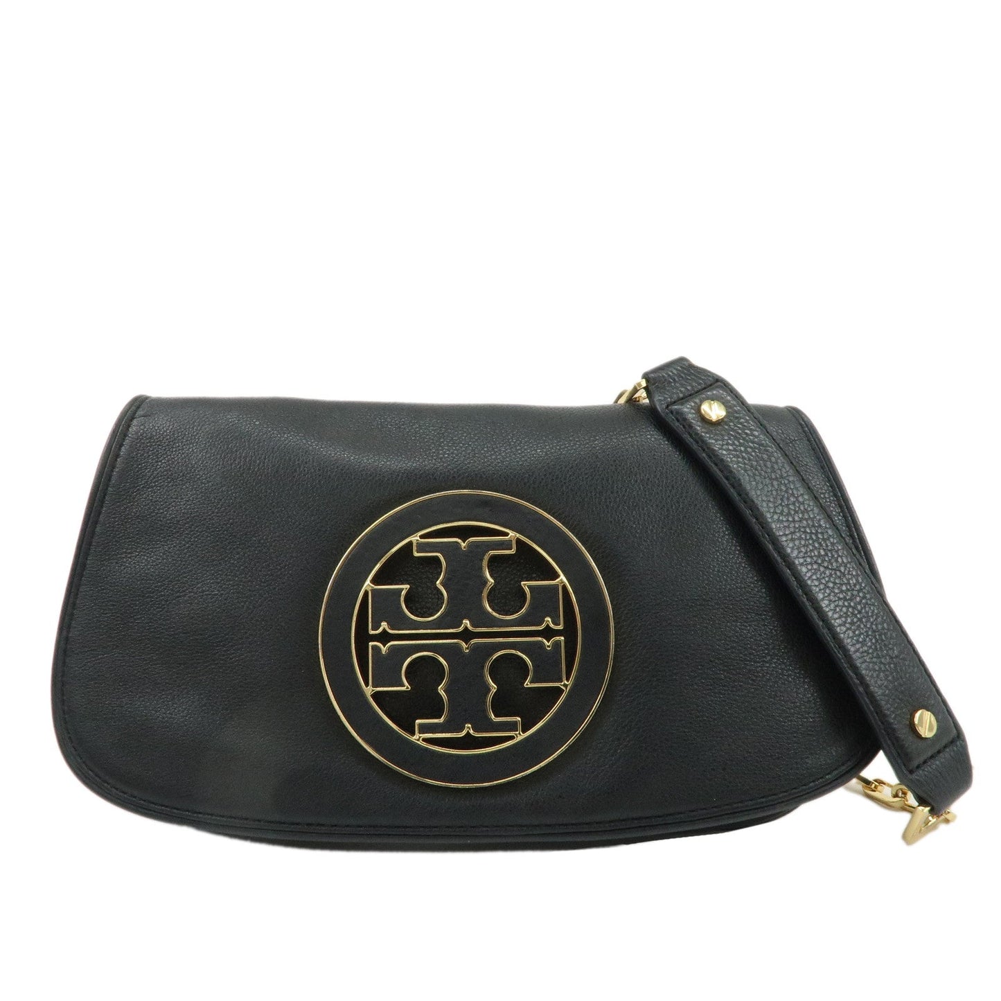 Tory Burch Amanda Logo Leather Chain Shoulder Bag Black