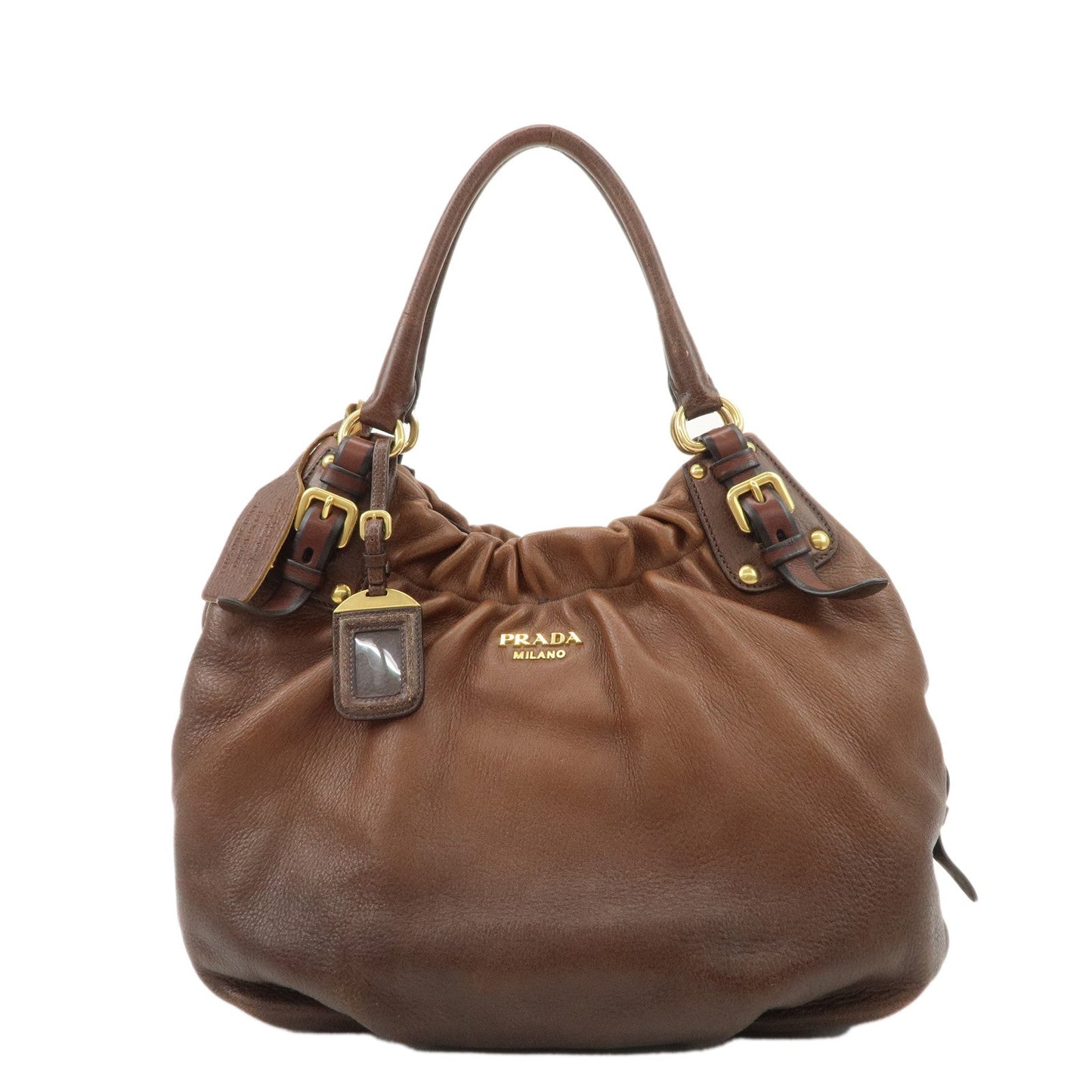 PRADA Leather Shoulder Bag Hand Bag Brown BR4218