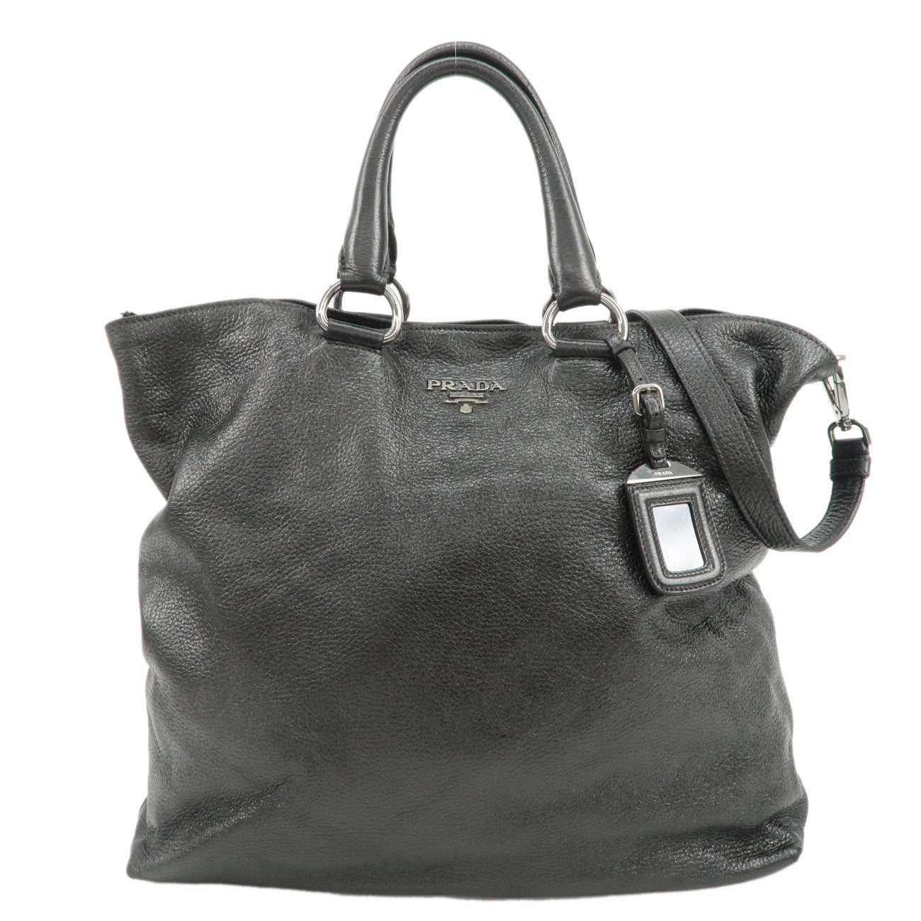 PRADA Leather 2 Way Bag Tote Bag Metallic Gray  Hardware