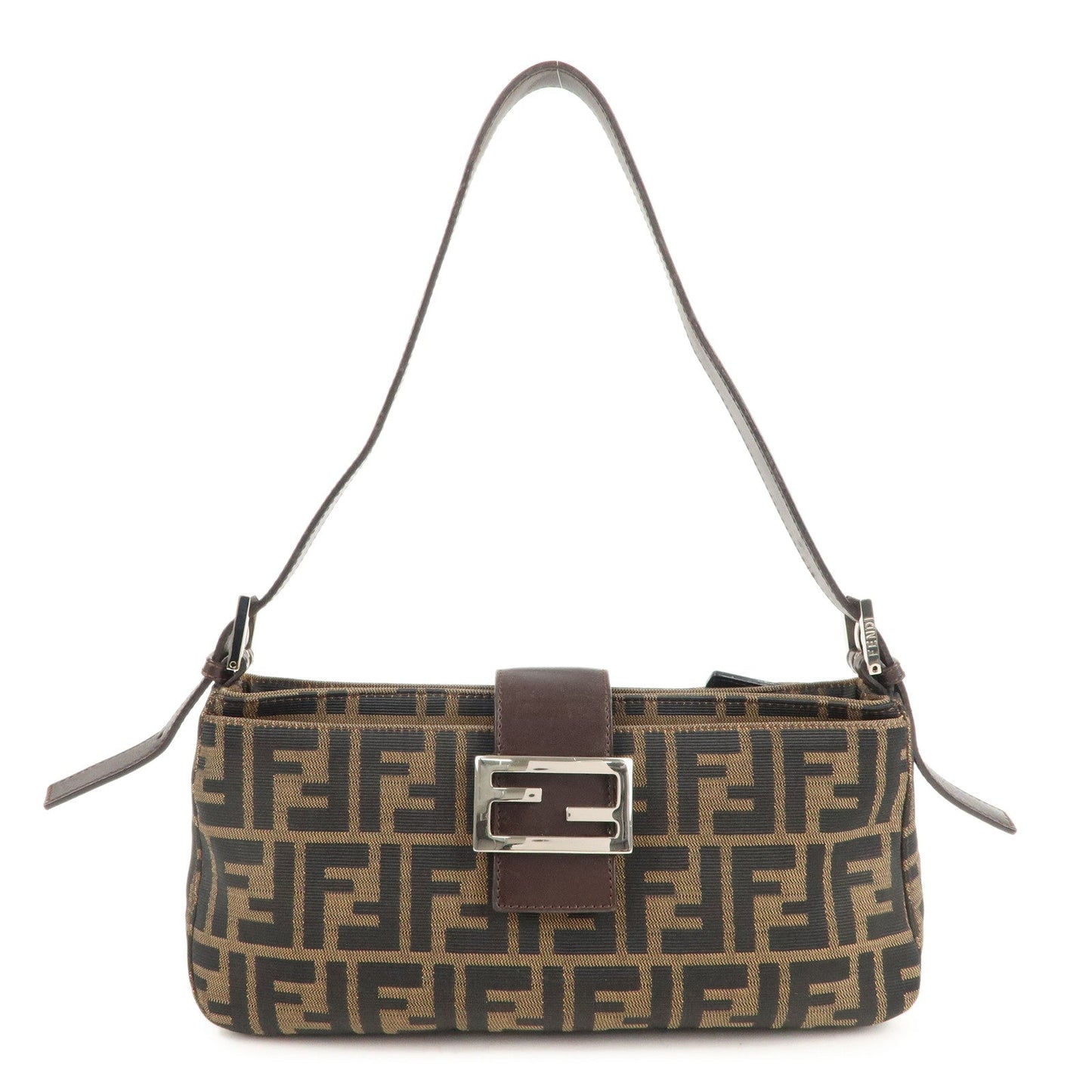 FENDI Zucca Canvas Leather Shoulder Bag Black Brown 26722