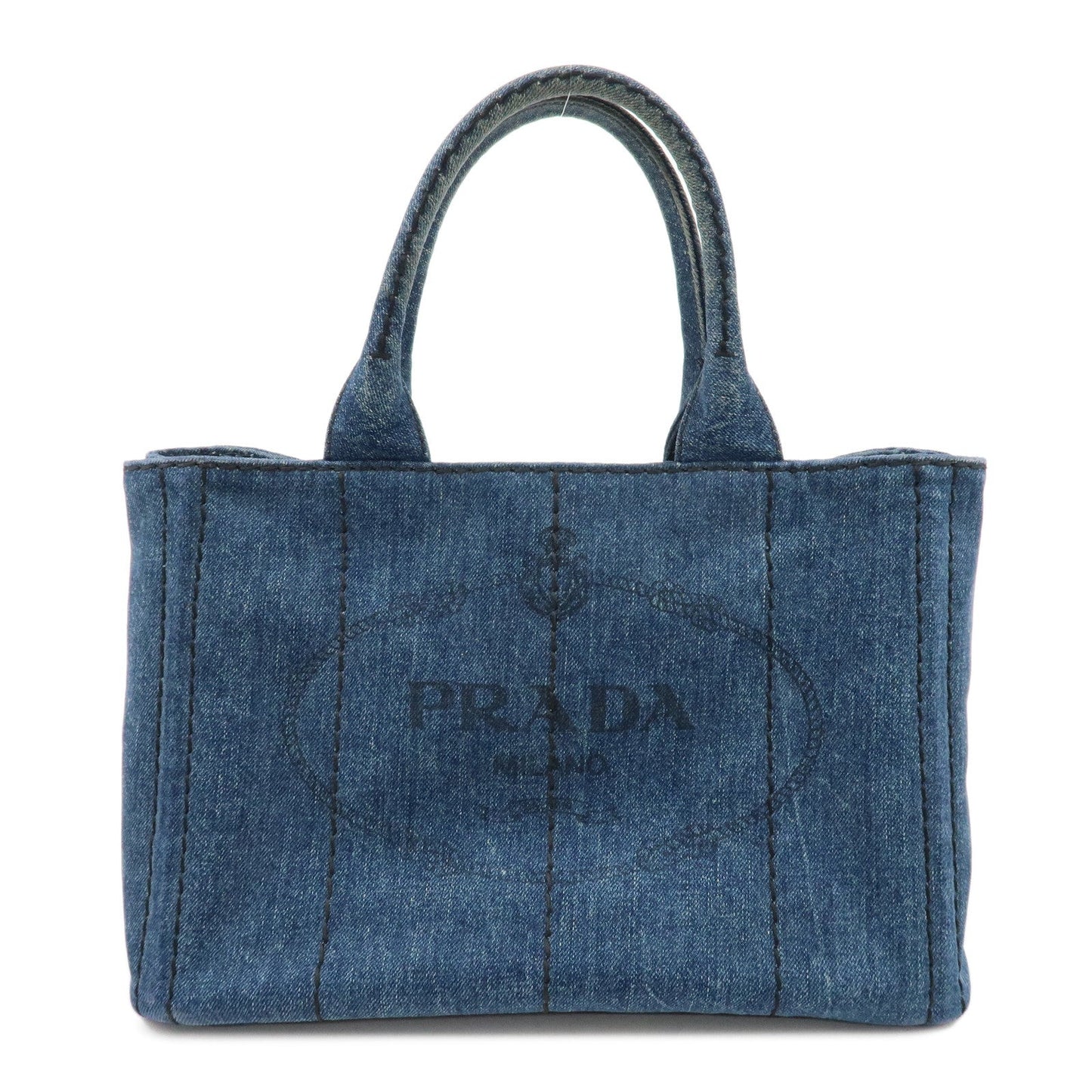 PRADA Canapa Mini Denim 2Way Tote Shoulder Bag Blue 1BG439