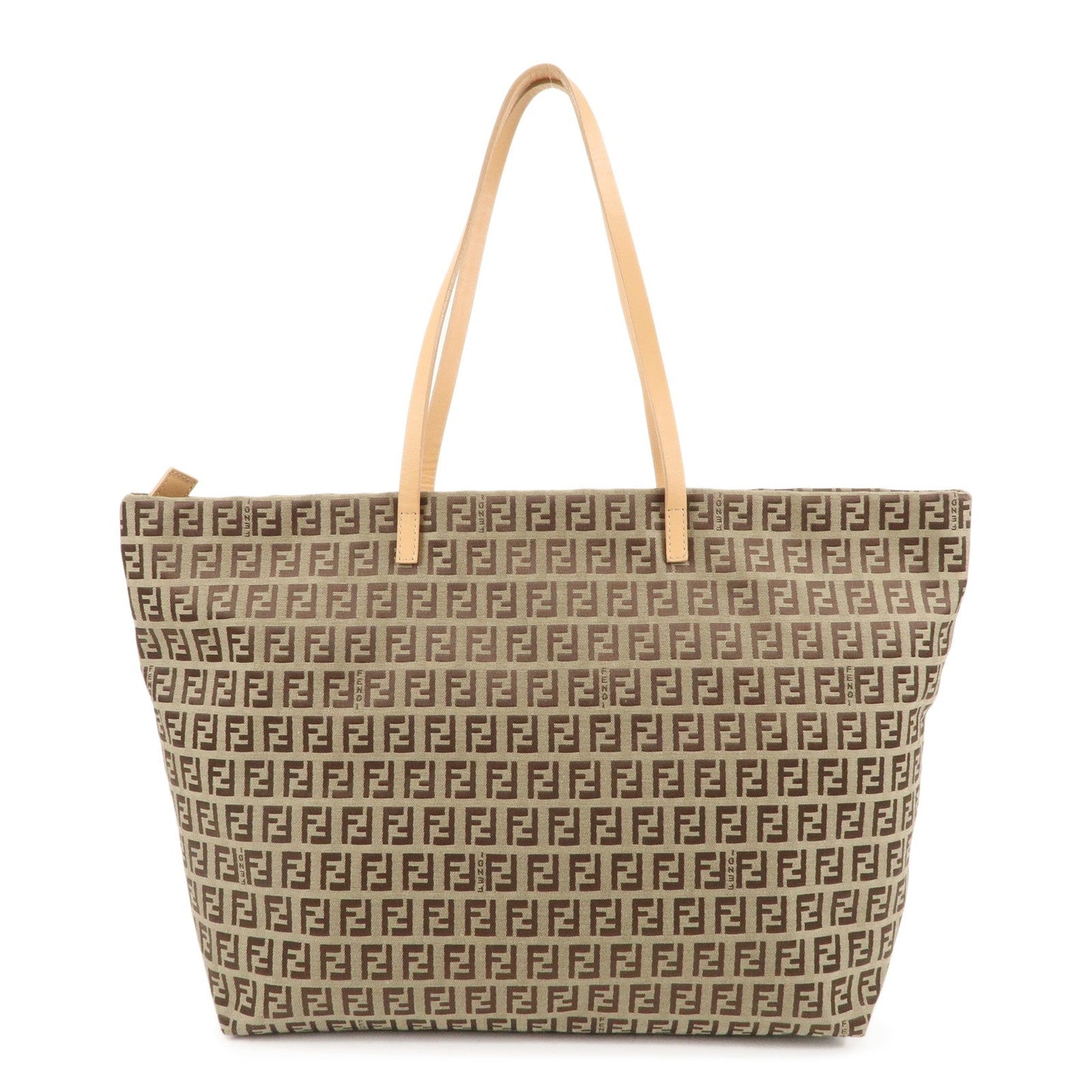 FENDI Zucchino Canvas Leather Tote Bag Beige Brown