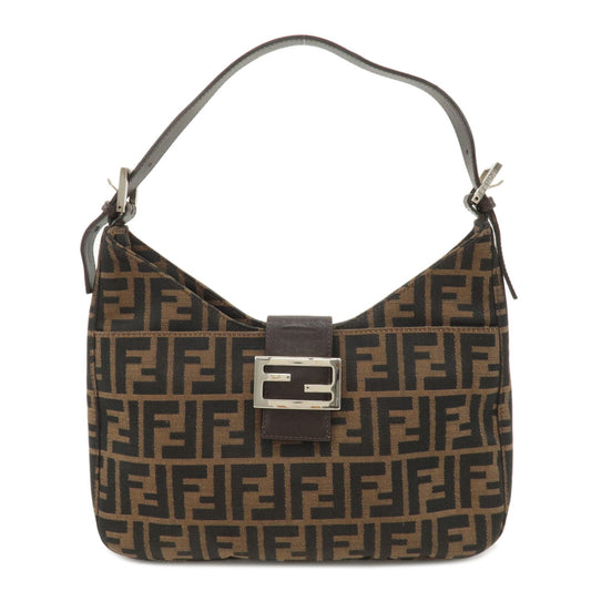 FENDI Zucca Canvas Leather Shoulder Bag Brown Black 26569