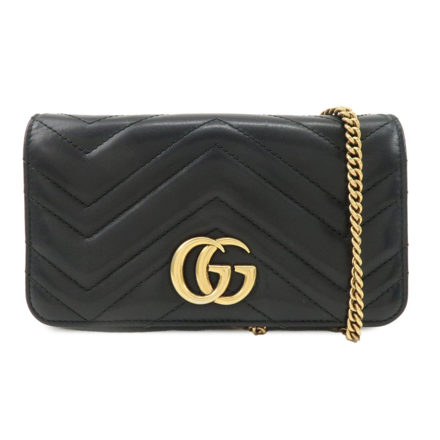 GUCCI GG Marmont Leather Chain Shoulder Bag Black 488426