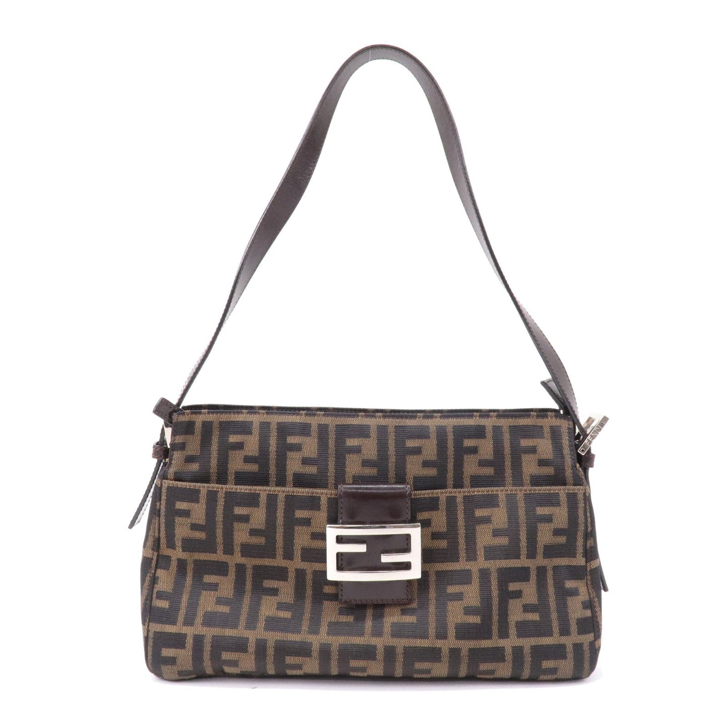 FENDI Zucca Canvas Leather Shoulder Bag Brown Black 26566