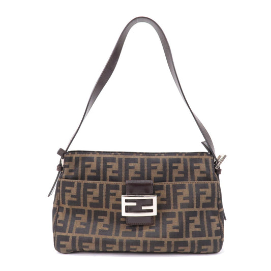 FENDI Zucca Canvas Leather Shoulder Bag Brown Black 26566