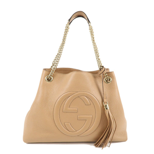 GUCCI SOHO Interlocking G Leather Chain Shoulder Bag Beige 536196