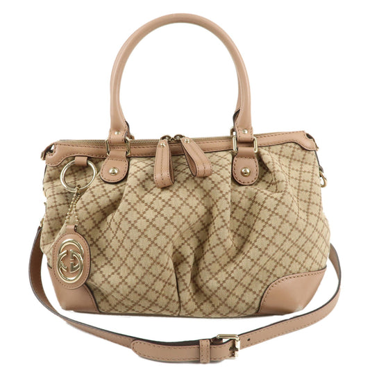 GUCCI Diamante Canvas Leather 2way Bag Hand Bag Pink Beige 247902