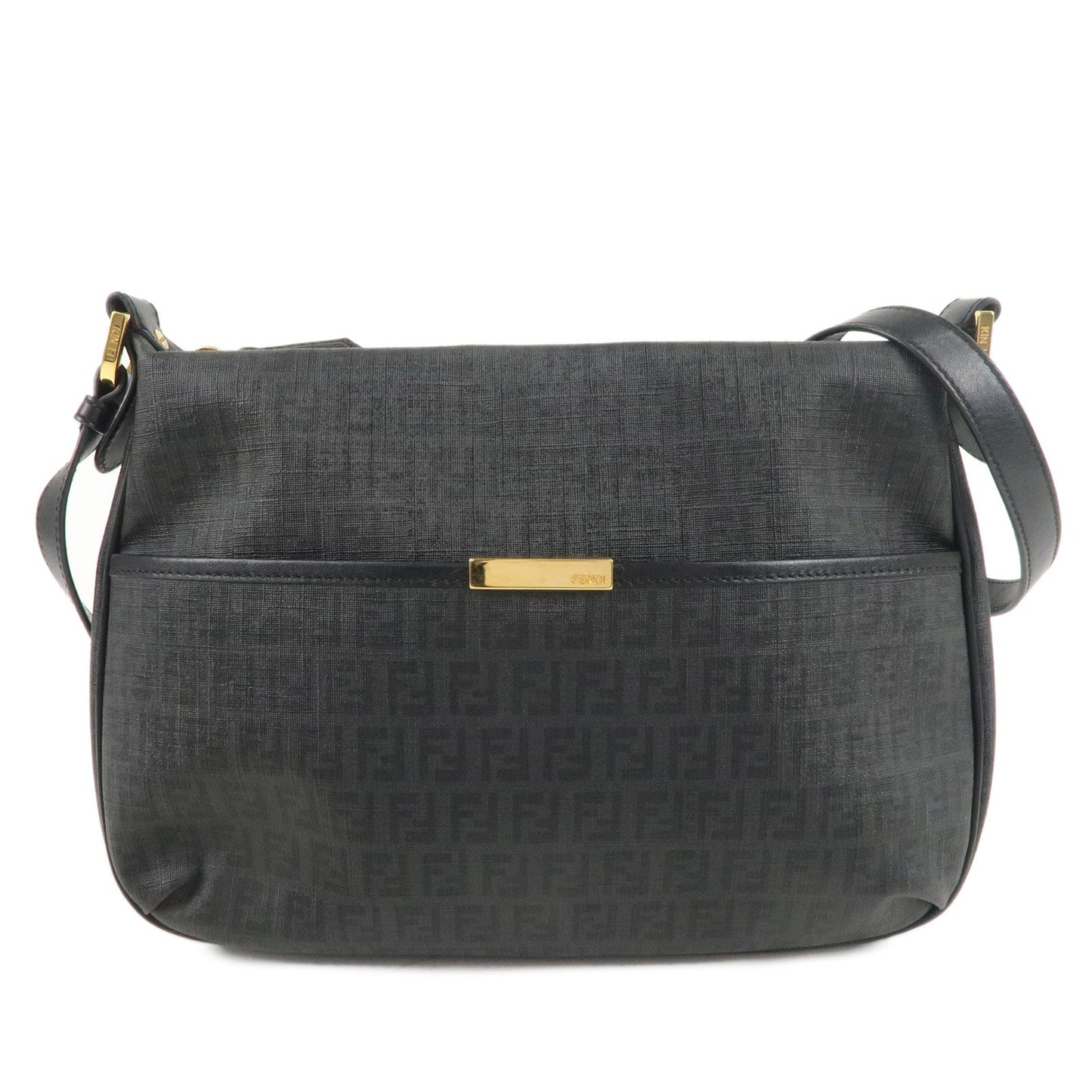 FENDI Zucchino Print PVC Leather Shoulder Bag Black 8BT206