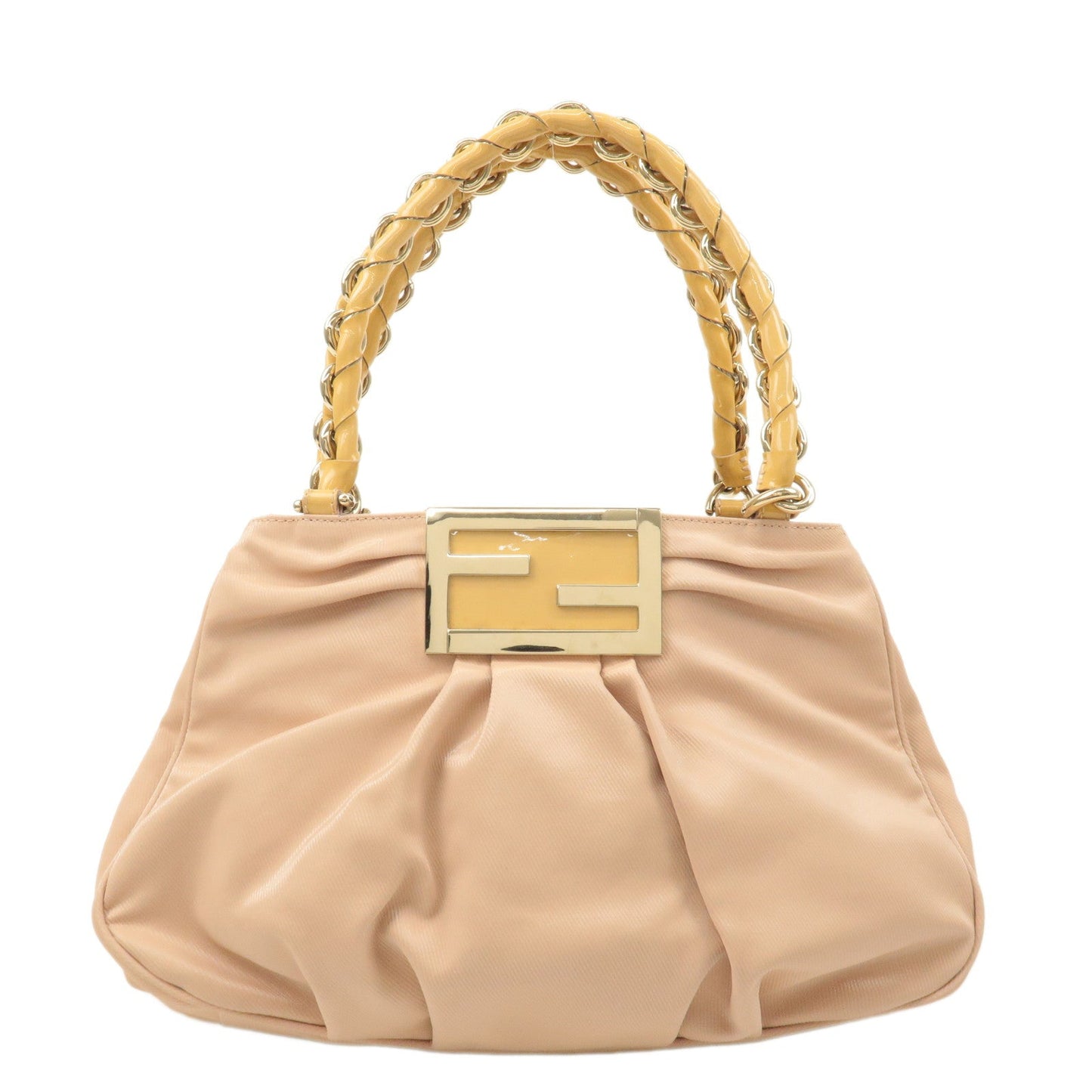 FENDI Nylon Enamel Hand Bag Pink Beige 8BR615