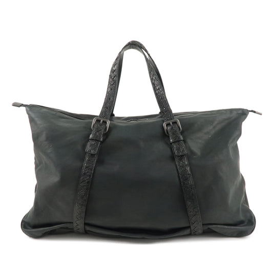 BOTTEGA VENETA Spinnaker Leather Boston Bag Black 244901