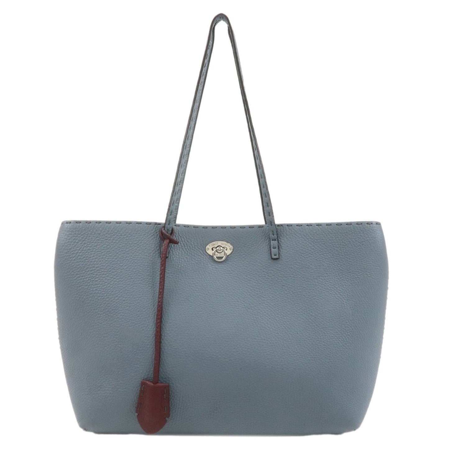 FENDI Selleria Leather Tote Bag Shoulder Bag Light Blue