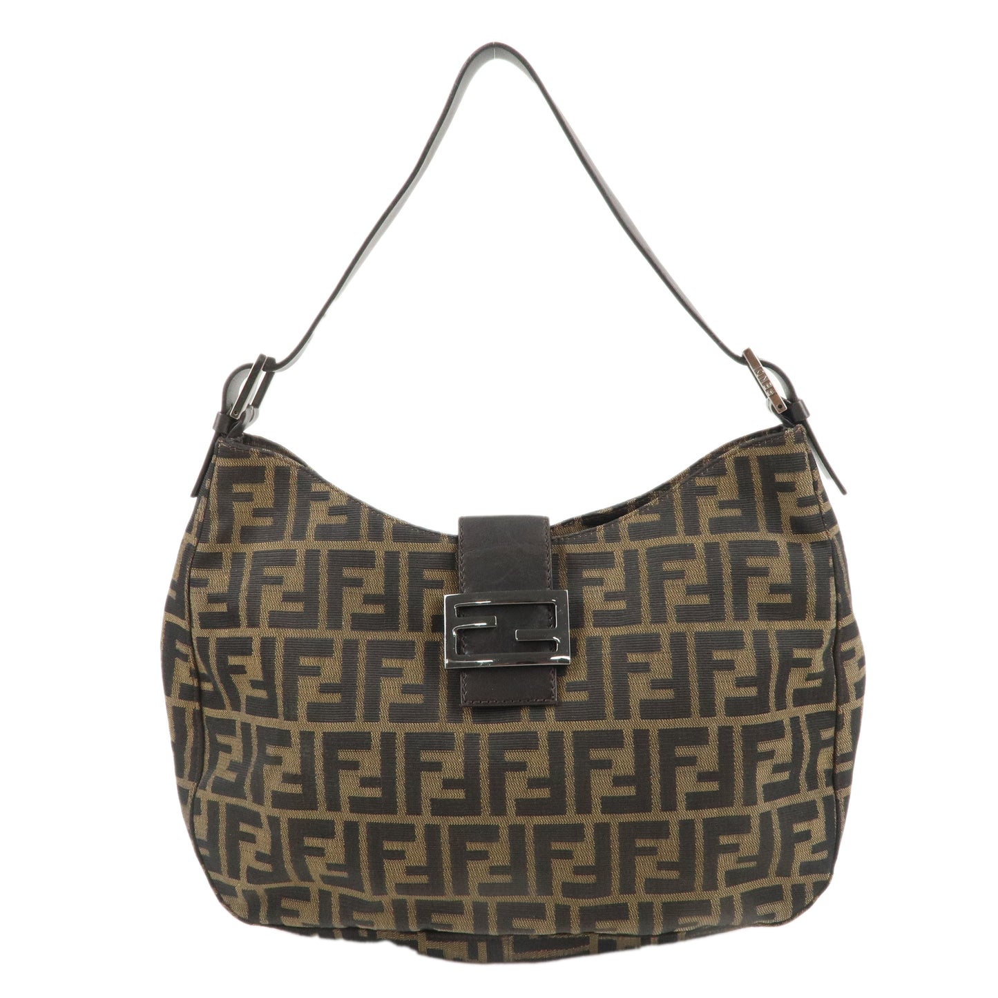 FENDI Zucca Canvas Leather Shoulder Bag Khaki Black Brown 8BR037