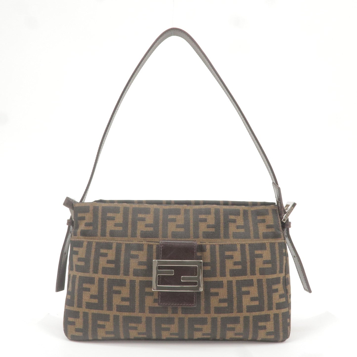 FENDI Zucca Canvas Leather Shoulder Bag Brown Black 26566