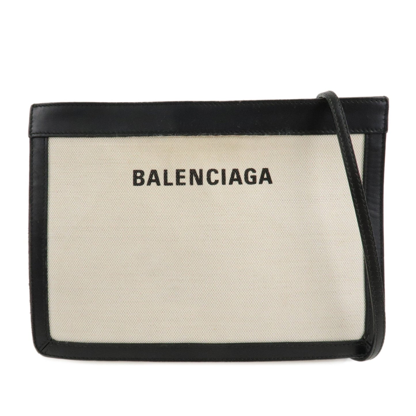 BALENCIAGA Pochette Canvas Leather Shoulder Bag white 339937