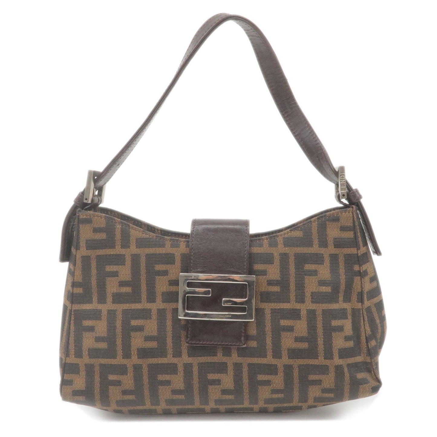 FENDI Zucca Canvas Leather Shoulder Bag Brown Black 0961153001