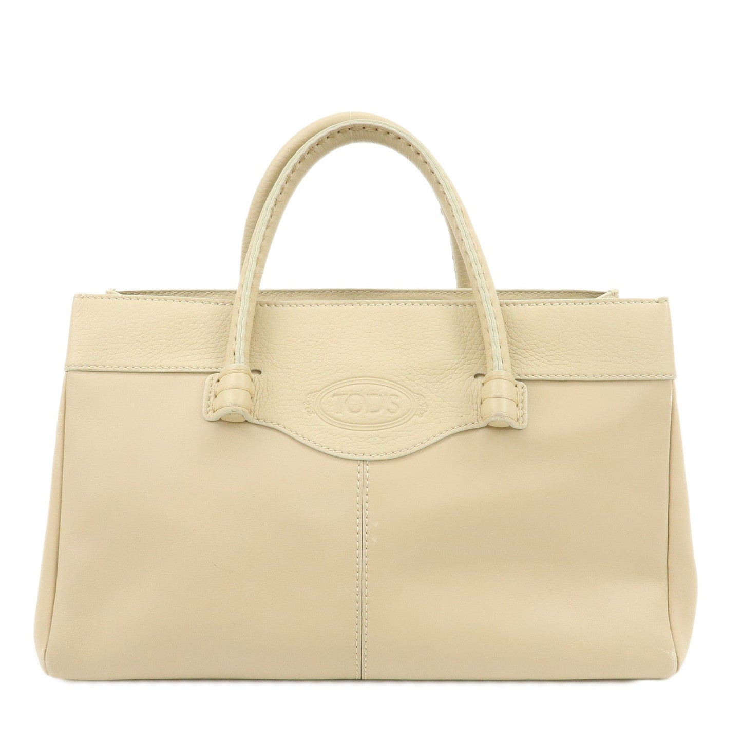 TOD'S Logo Leather Tote Bag Hand Bag Beige Cream