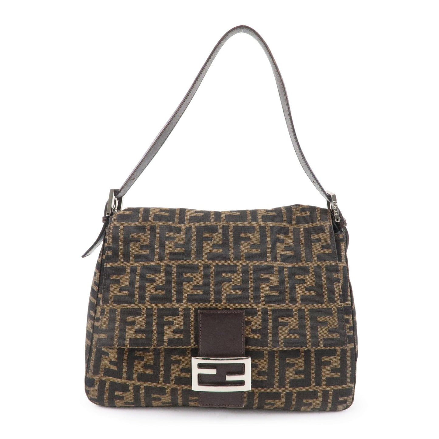 FENDI Zucca Canvas Leather Shoulder Bag Brown Khaki Black 26325