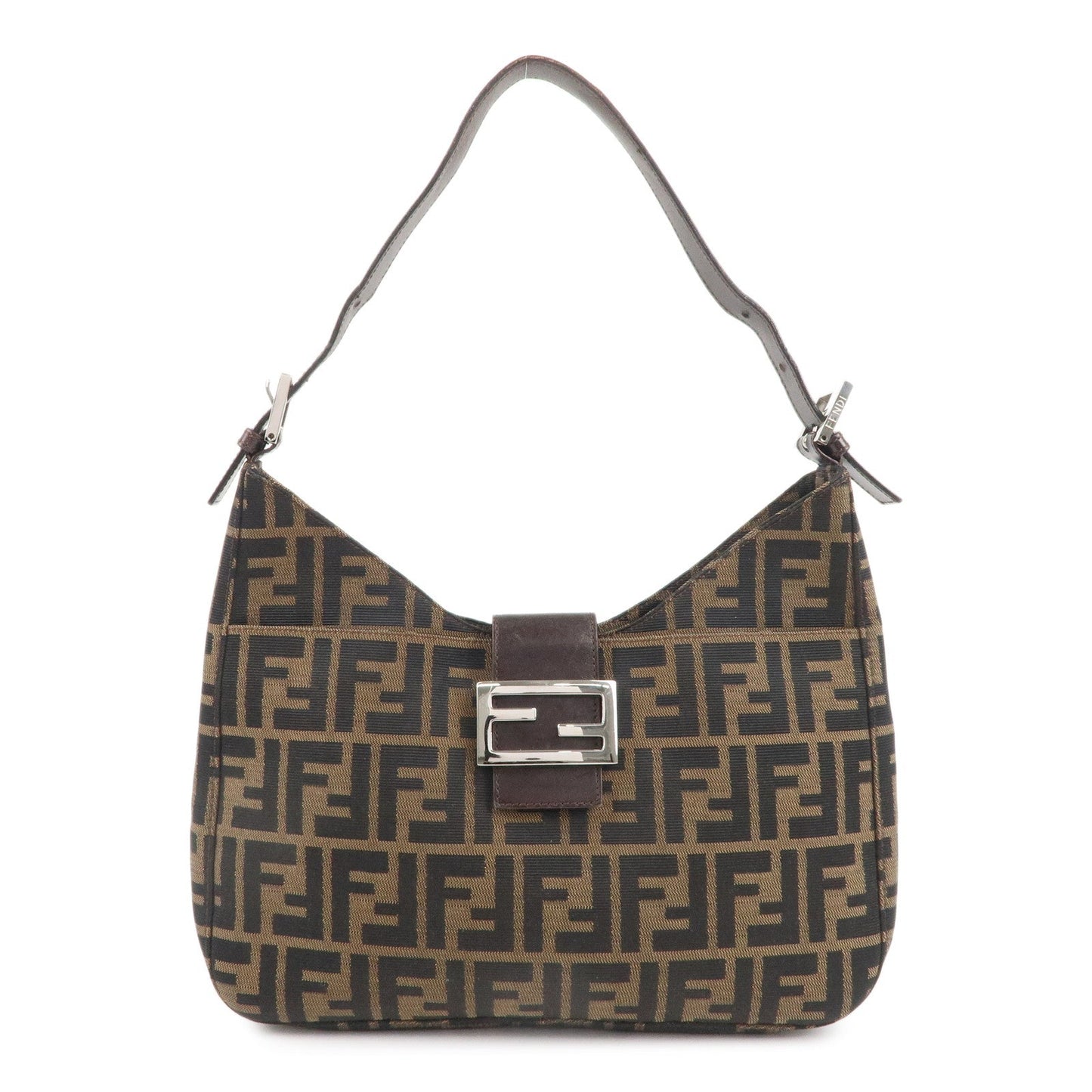 FENDI Zucca Canvas Leather Shoulder Bag Brown Black 26569