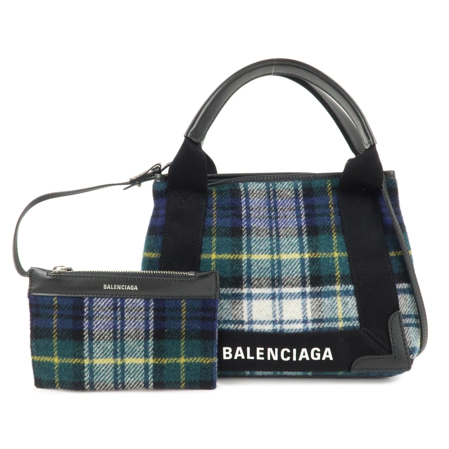 BALENCIAGA Wool Leather Navy Cabas XS Hand Bag Tote Bag 390346