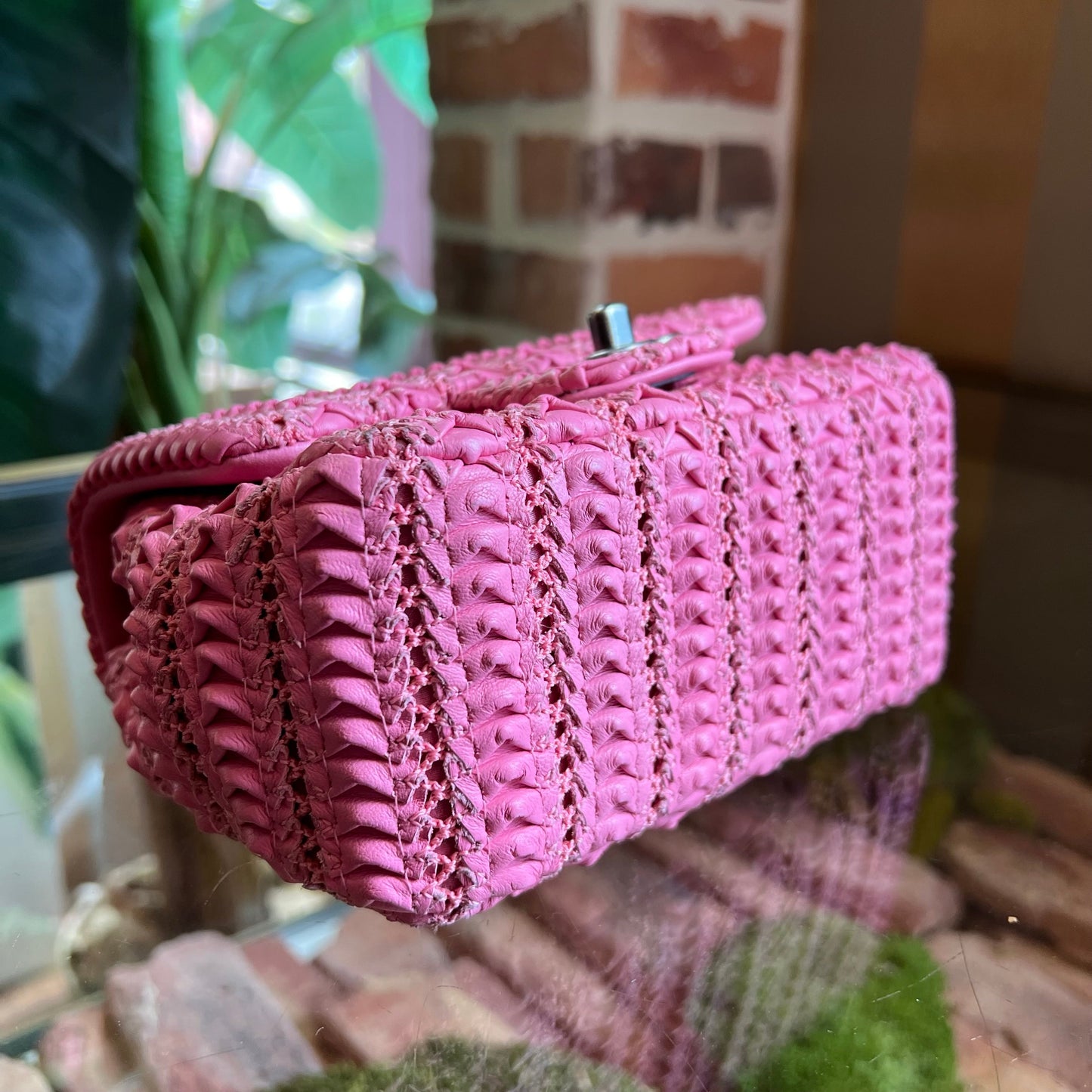 CHANEL Flap Mini Pink Lambskin Crochet Embroidered Shoulder Bag