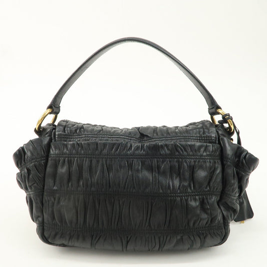 PRADA Leather Gathered 2WAY Shoulder Bag Black BN1639