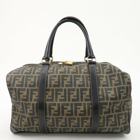 FENDI Zucca Logo Print PVC Leather Boston Bag Brown Black