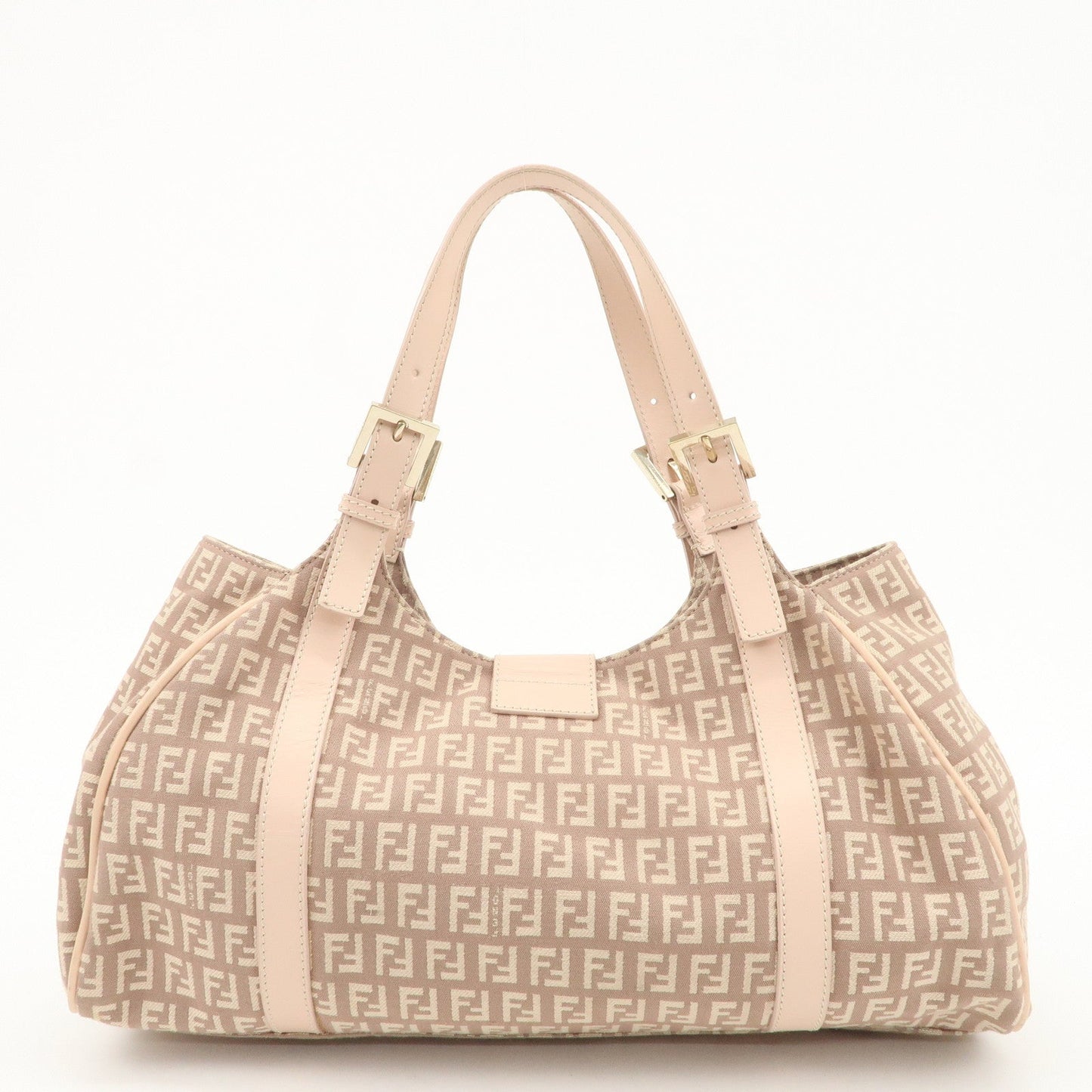 FENDI Zucchino Canvas Leather Tote Bag Beige Pink Beige 8BR463