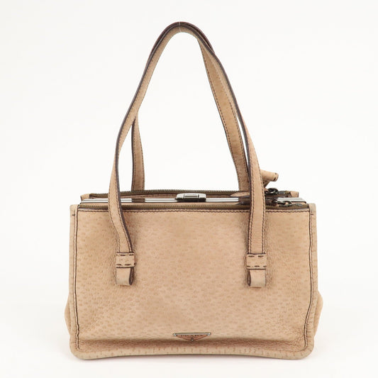 PRADA Logo Suede Clasp Tote Bag Hand Bag Beige BR1935 F/S