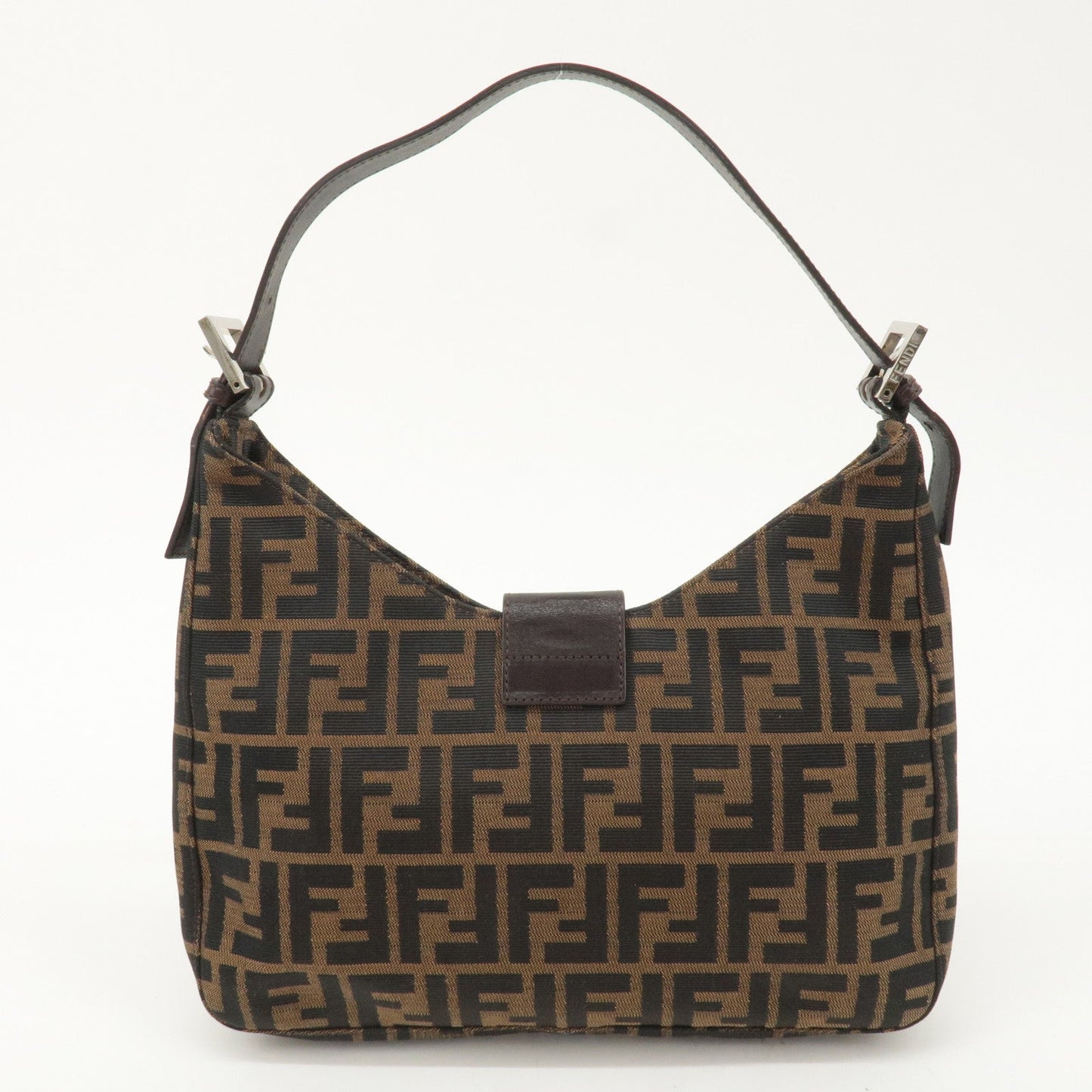 FENDI Zucca Canvas Leather Shoulder Bag Brown Black 26569