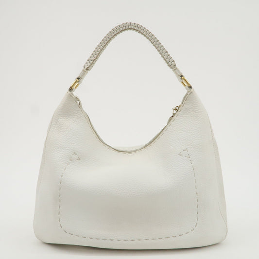 FENDI Selleria Leather Shoulder Bag White Gold Hardware 8BR648