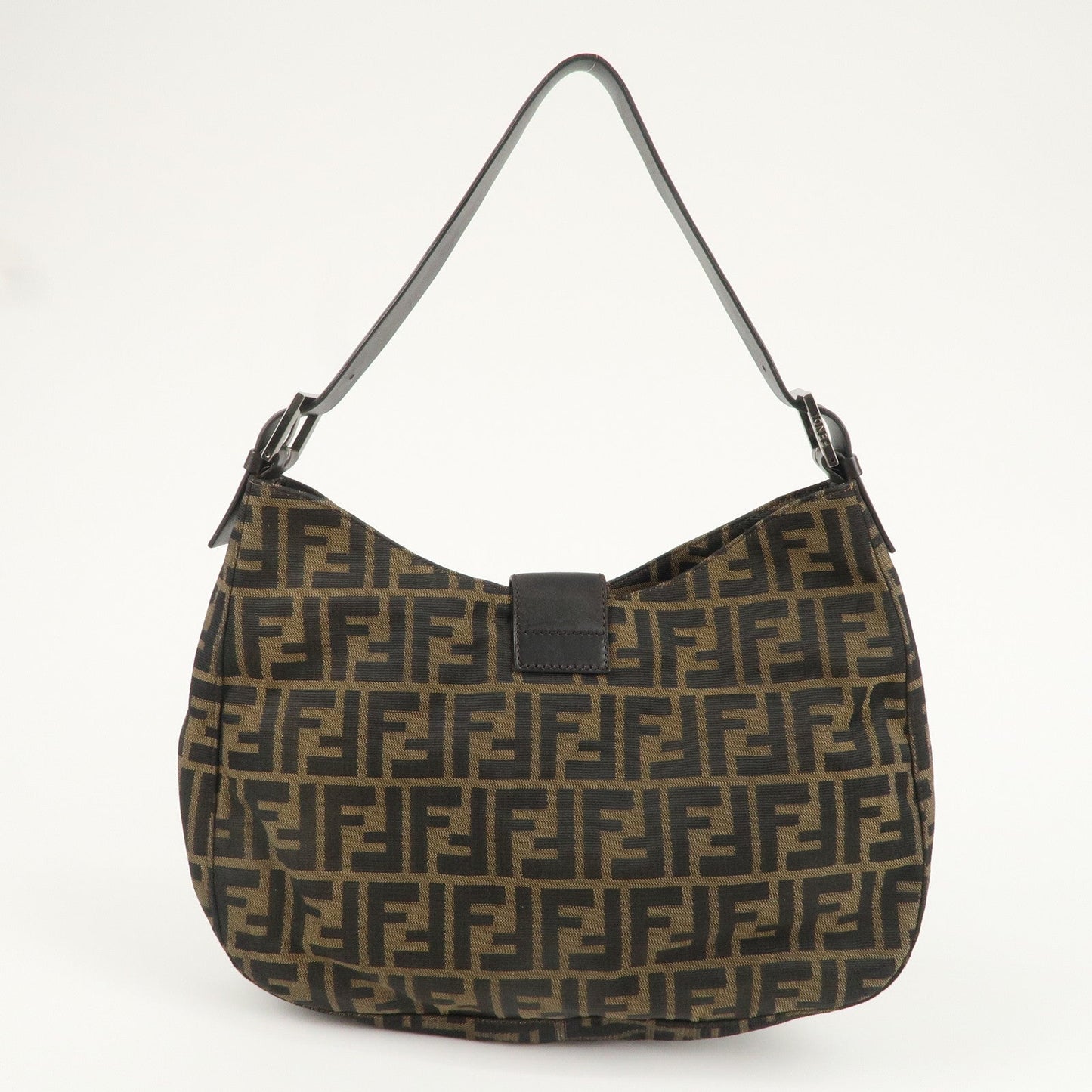 FENDI Zucca Canvas Leather Shoulder Bag Khaki Black Brown 8BR037