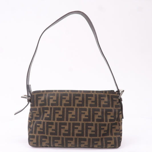 FENDI Zucca Canvas Leather Shoulder Bag Brown Black 26566