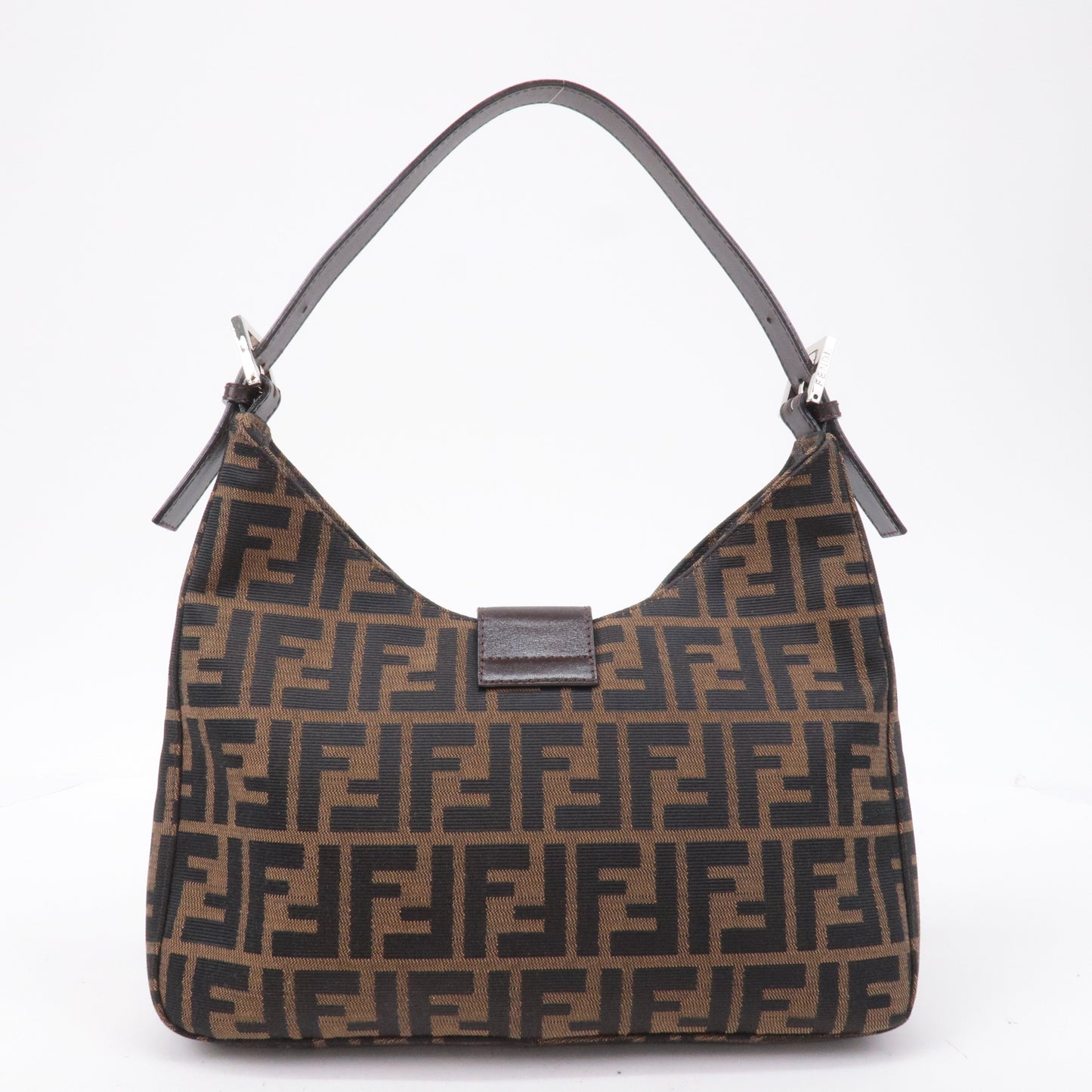 FENDI Zucca Canvas Leather Shoulder Bag Brown Black 26569