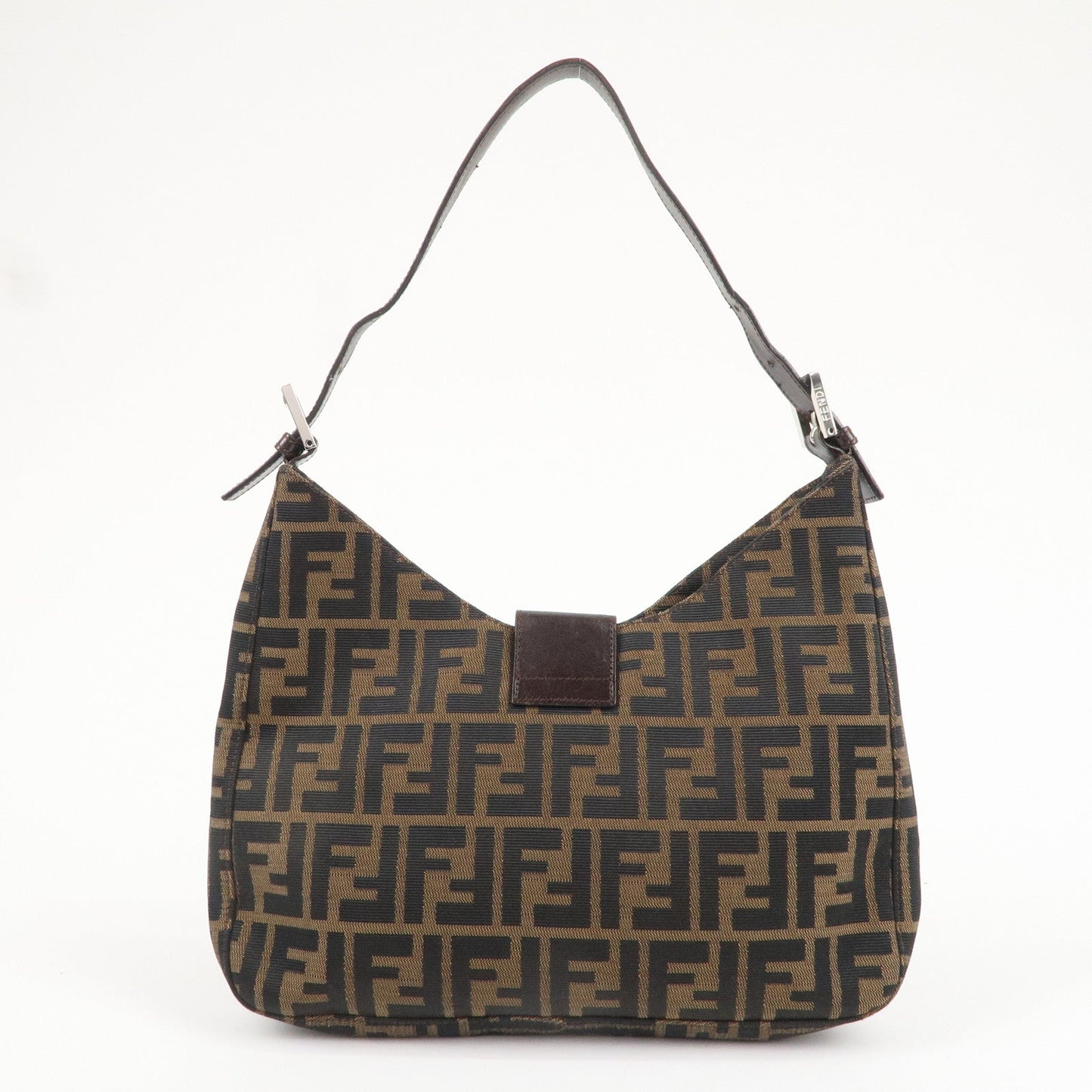 FENDI Zucca Canvas Leather Shoulder Bag Brown Black 26569