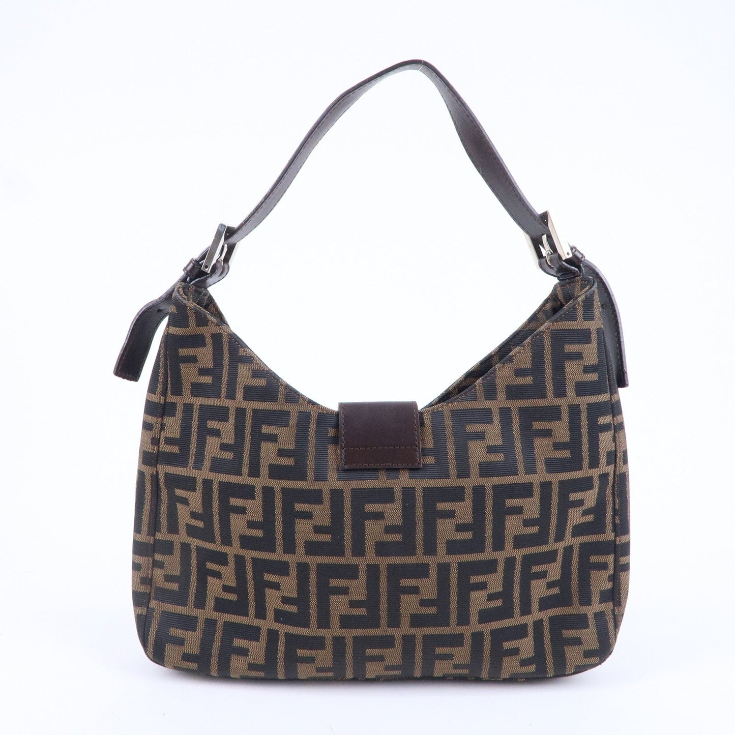 FENDI Zucca Canvas Leather Shoulder Bag Brown Black 26569