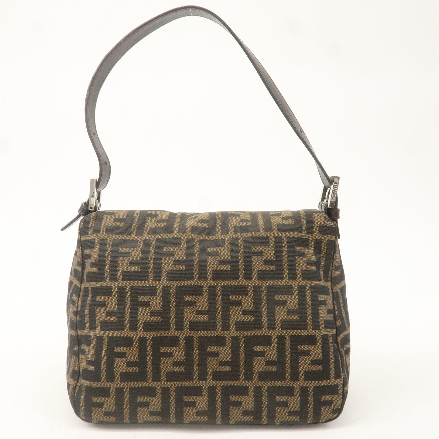 FENDI Zucca Canvas Leather Shoulder Bag Brown Black 26426