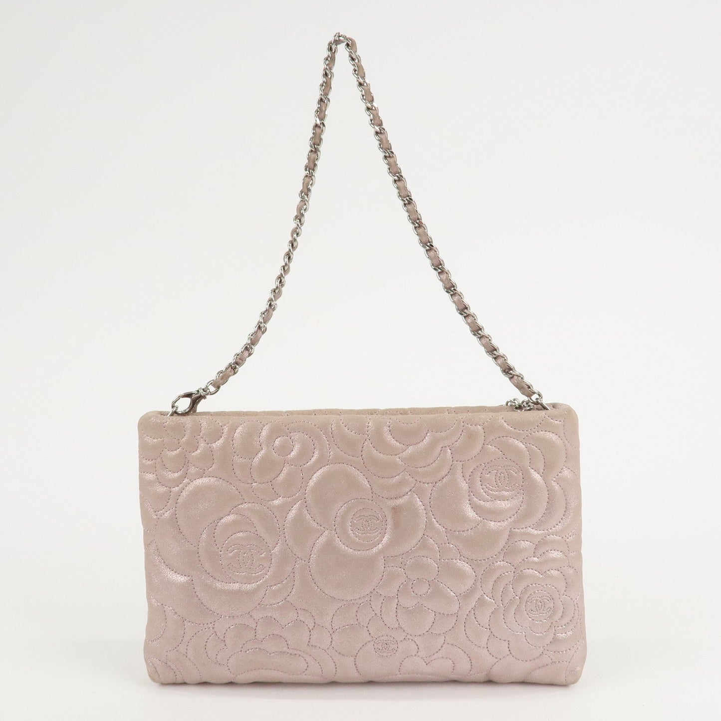 CHANEL Camelia Shiny Lambskin Chain Shoulder Bag Pink