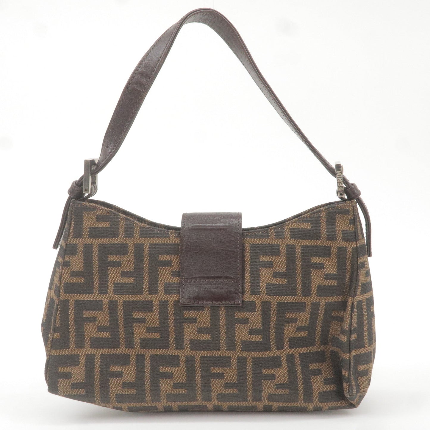 FENDI Zucca Canvas Leather Shoulder Bag Brown Black 0961153001