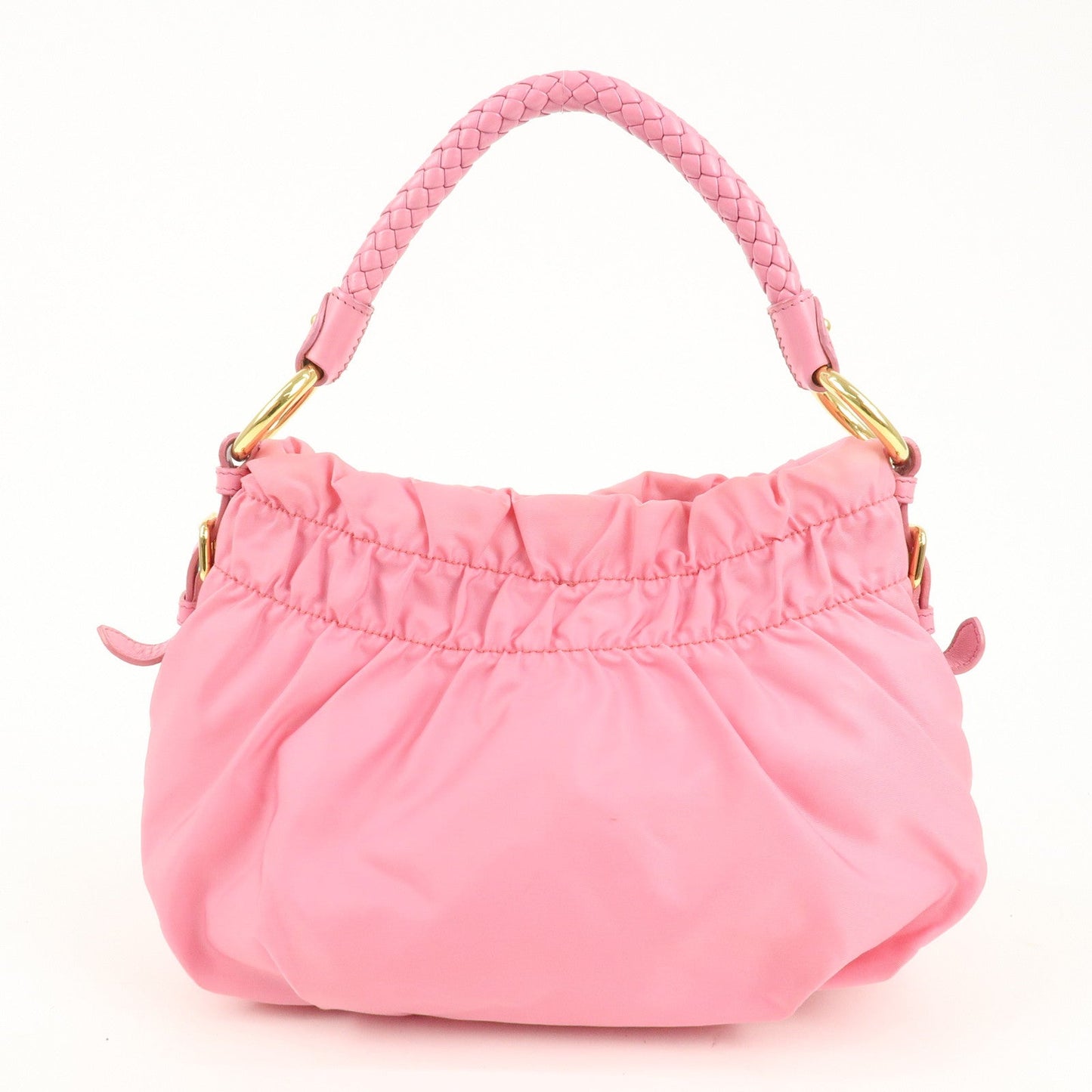 PRADA Nylon Leather Gather Shoulder Bag Hand Bag Pink BR4237