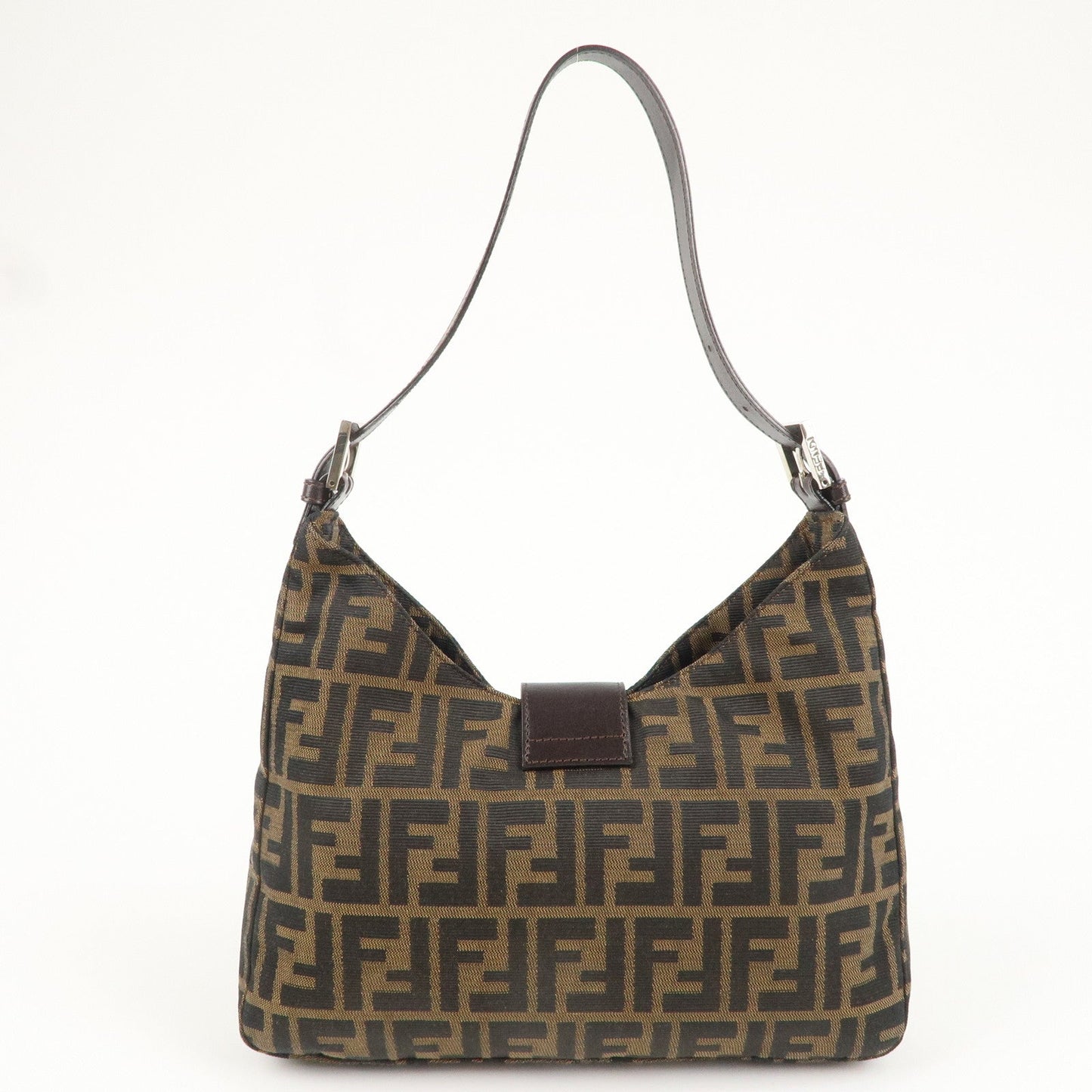 FENDI Zucca Canvas Leather Shoulder Bag Brown Black 26569