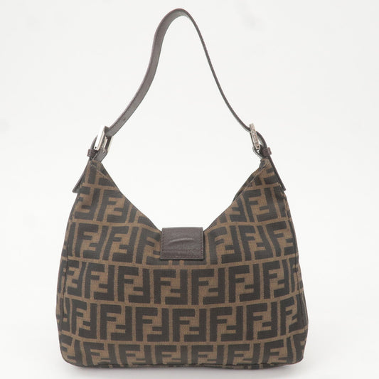 FENDI Zucca Canvas Leather Shoulder Bag Brown Black 26569